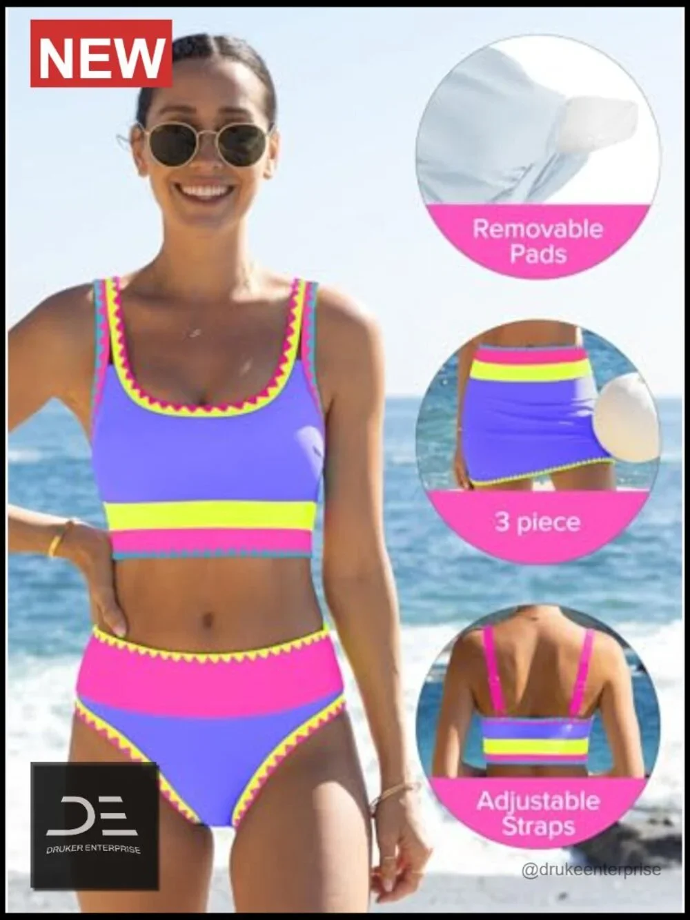 High Waisted Bikini Set with Tummy Control Swim Skirt 3 Piece Bathing Suit